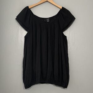 New Directions Size Large Black Pleated Chiffon Blouson Top Witchy Romantic Goth